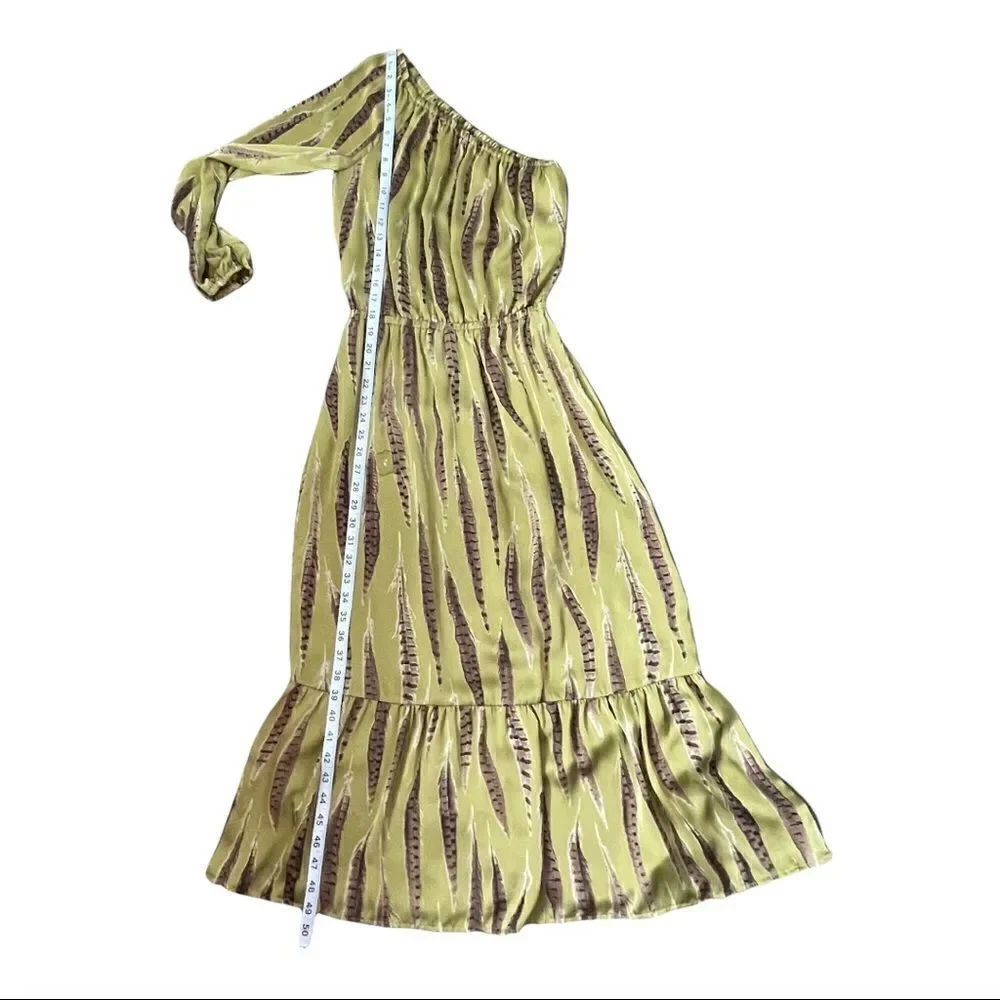Michael Kors Tarragon Peasant One Shoulder MIDI Dress XSMALL